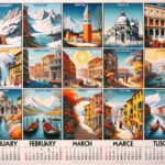 Vintage Italian Travel Poster Calendar featuring iconic destinations in Italy