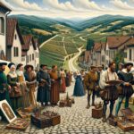 Medieval German Traveling Artists in Italy Painting of Medieval German Traveling Artists in Italy depicting cultural exchange and artistic influence