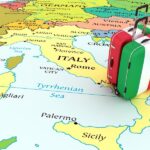 Map showing traveling route from Italy to Africa