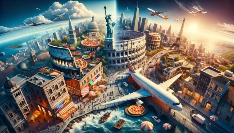 Travelling from Italy to US: Italian countryside to American cityscape transformation