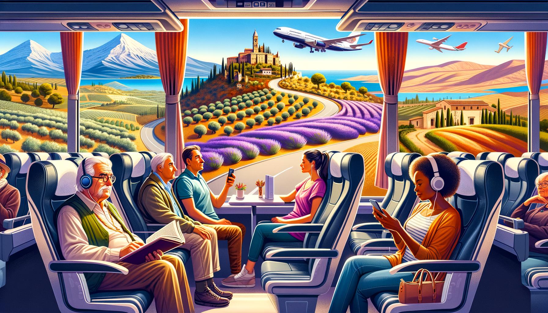 Traveling from Italy to Spain by bus, scenic journey through picturesque landscapes and vibrant cities