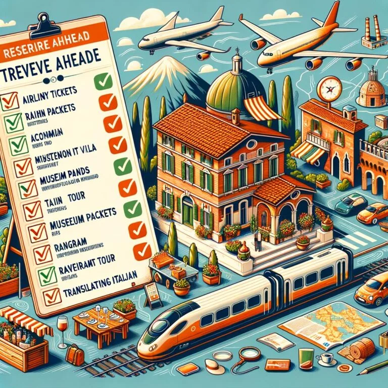Key attractions, accommodations, and transportation should be reserved ahead when traveling to Italy
