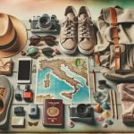 Must Haves for Travel to Italy packing list, Italian phrasebook, comfortable shoes, and versatile clothing