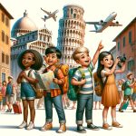 Adventurous children exploring beautiful Italy's historic sights, soaking in culture