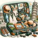 What to Pack to Travel to Italy in June outfits, sunscreen, hat, comfortable shoes, camera, adapters, and travel guides